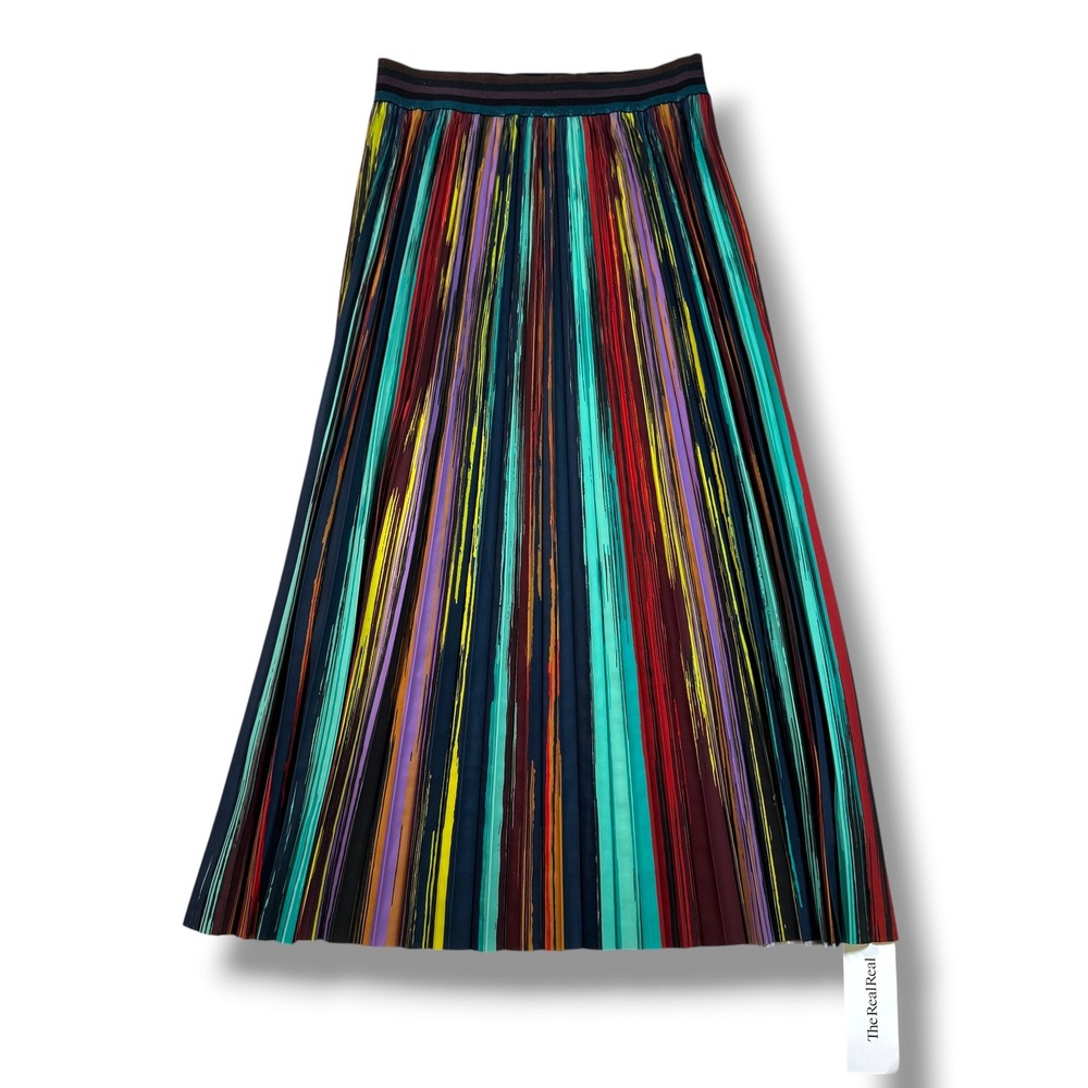 Le Superbe Pleated Maxi Skirt Painted Stripe Women's Size Medium
